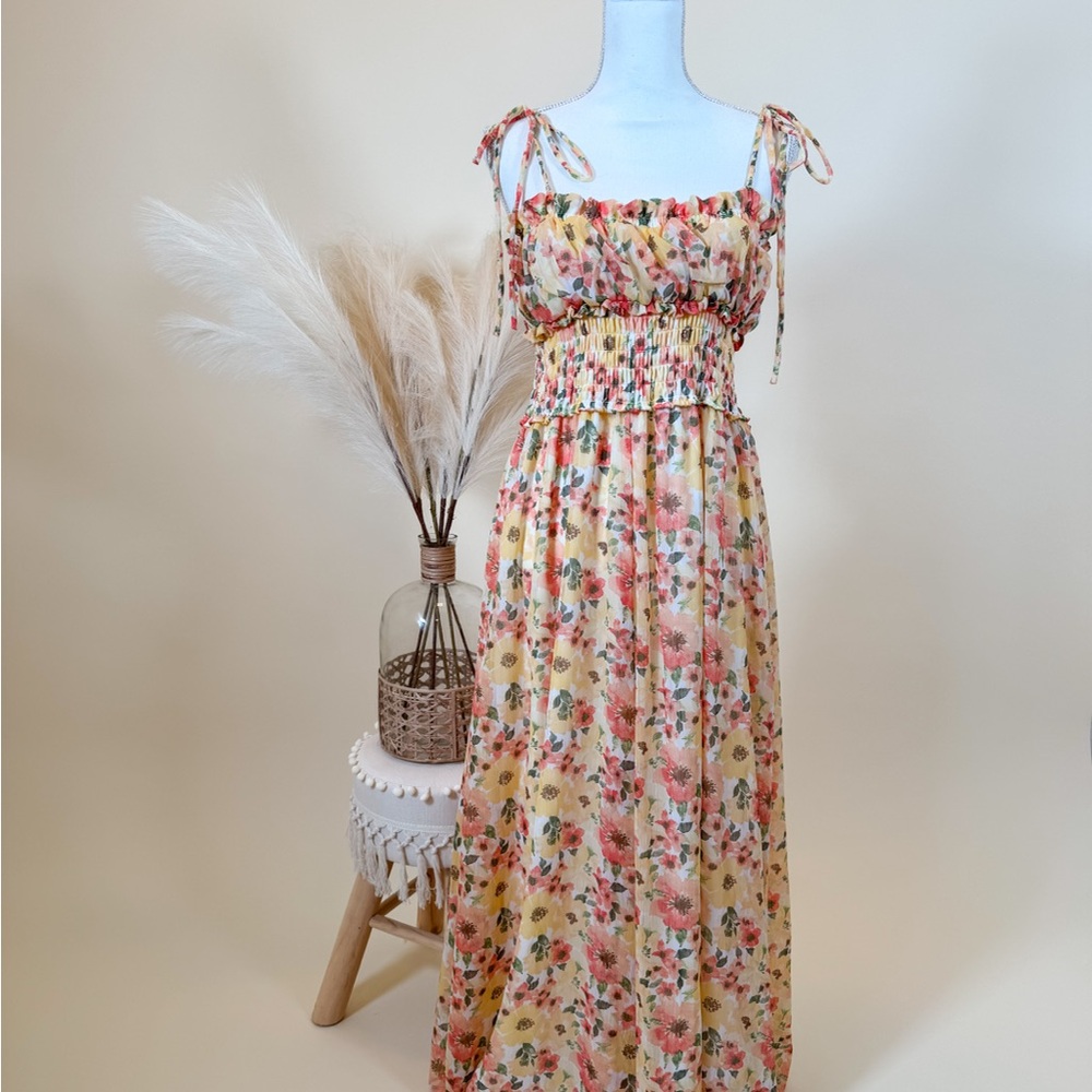 Chic Floral Maxi Dress with Tie Straps